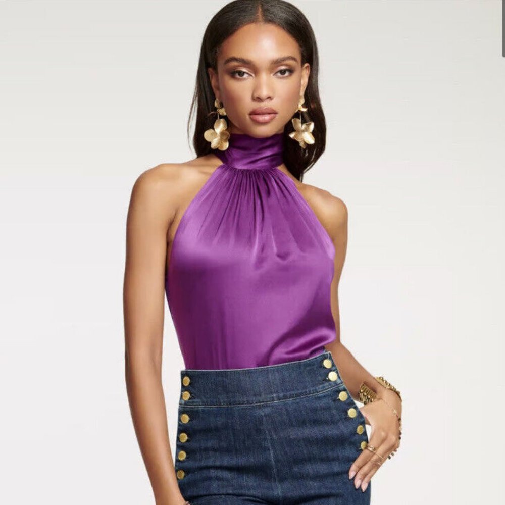 Ramy Brook Purple Satin Halter Neck Blouse